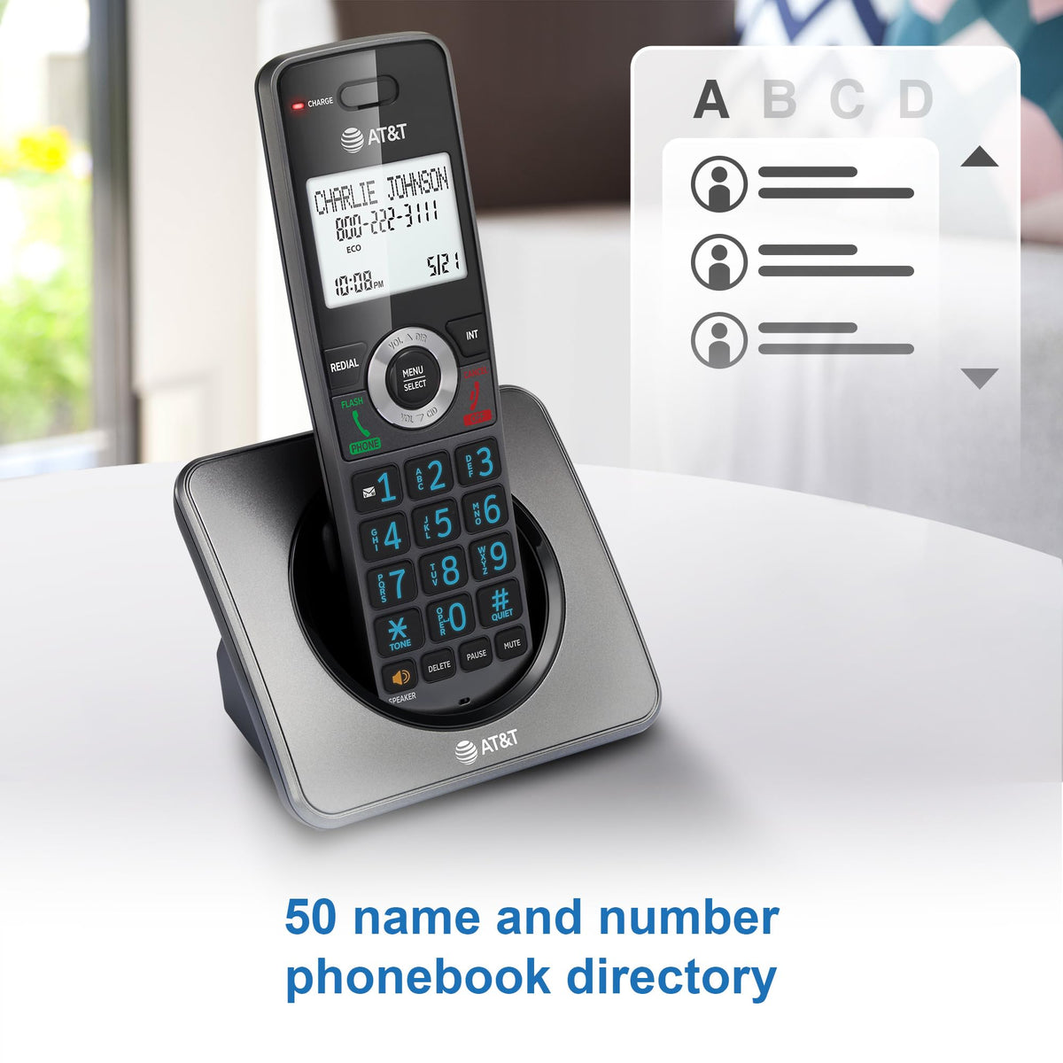 AT&T GL2101-2 DECT 6.0 2-Handset Cordless Phone with Call Block & Caller ID - Full-Duplex Speakerphone, 2" White Backlit Display, Lighted Keypad, Graphite & Black