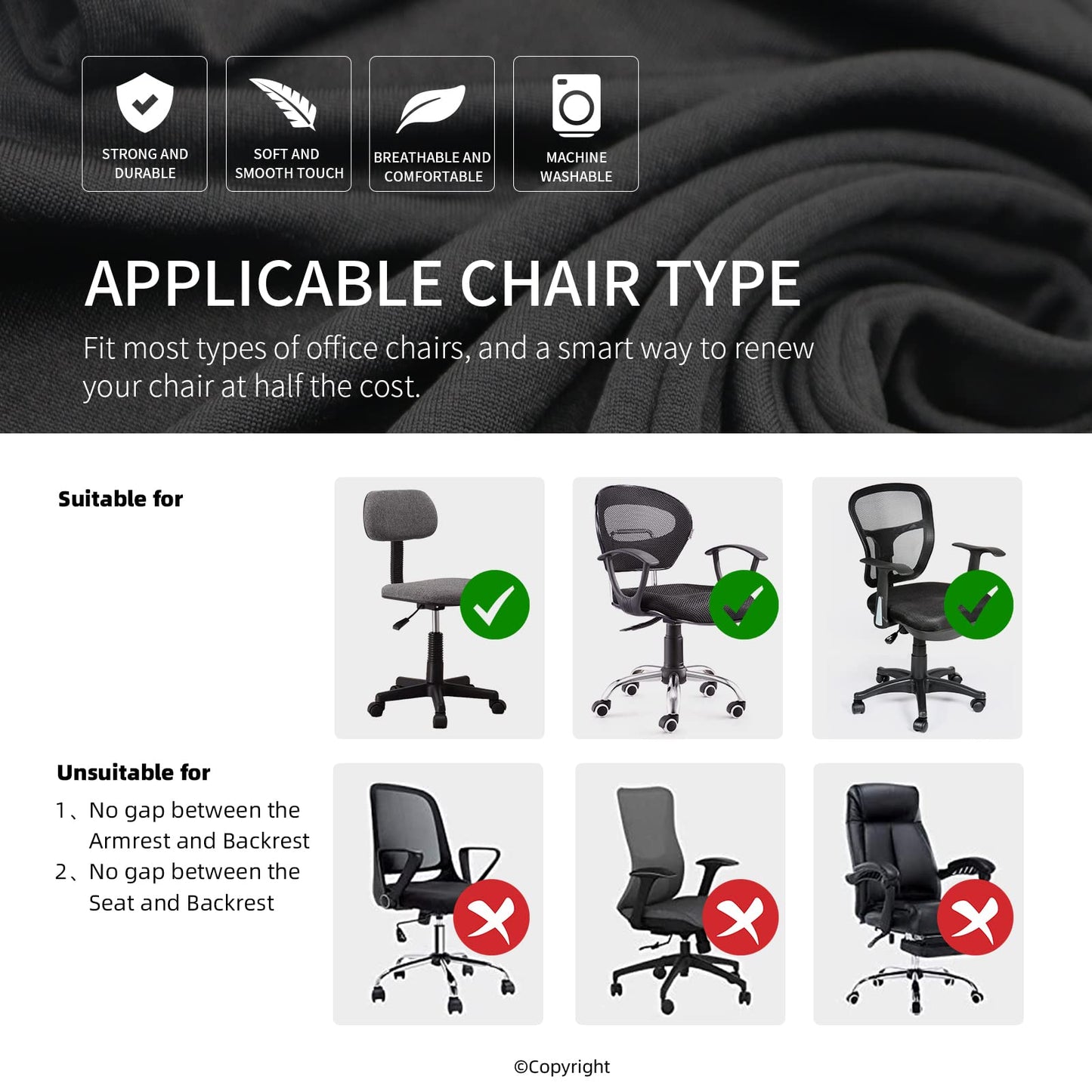 DIVA EN CAMINO DEC Water-Resistant Stretchable Desk Office Chair Seat Cushion Covers - Universal Spandex Computer Chair Slipcover - Removable Washable Cushion Protectors for Dogs, Cats, Black