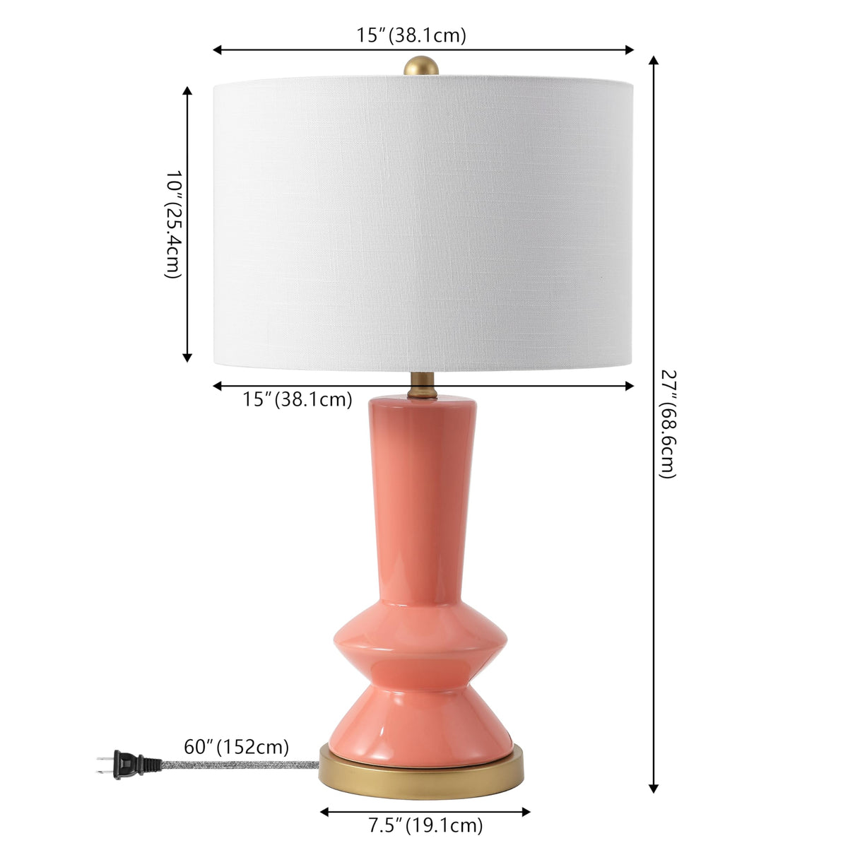 JONATHAN Y 27" Coral/Gold Painting Modern Ceramic Table Lamp for Bedroom Living Room, with White Linen Shade, Glam Geometric Bedside Nightstand Lamp, LED Bulb Included (JYL6607B)