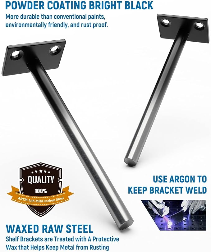 LEOPO Black 16 Pack-6 inch Floating Shelf Brackets, Hidden Shelf Bracket