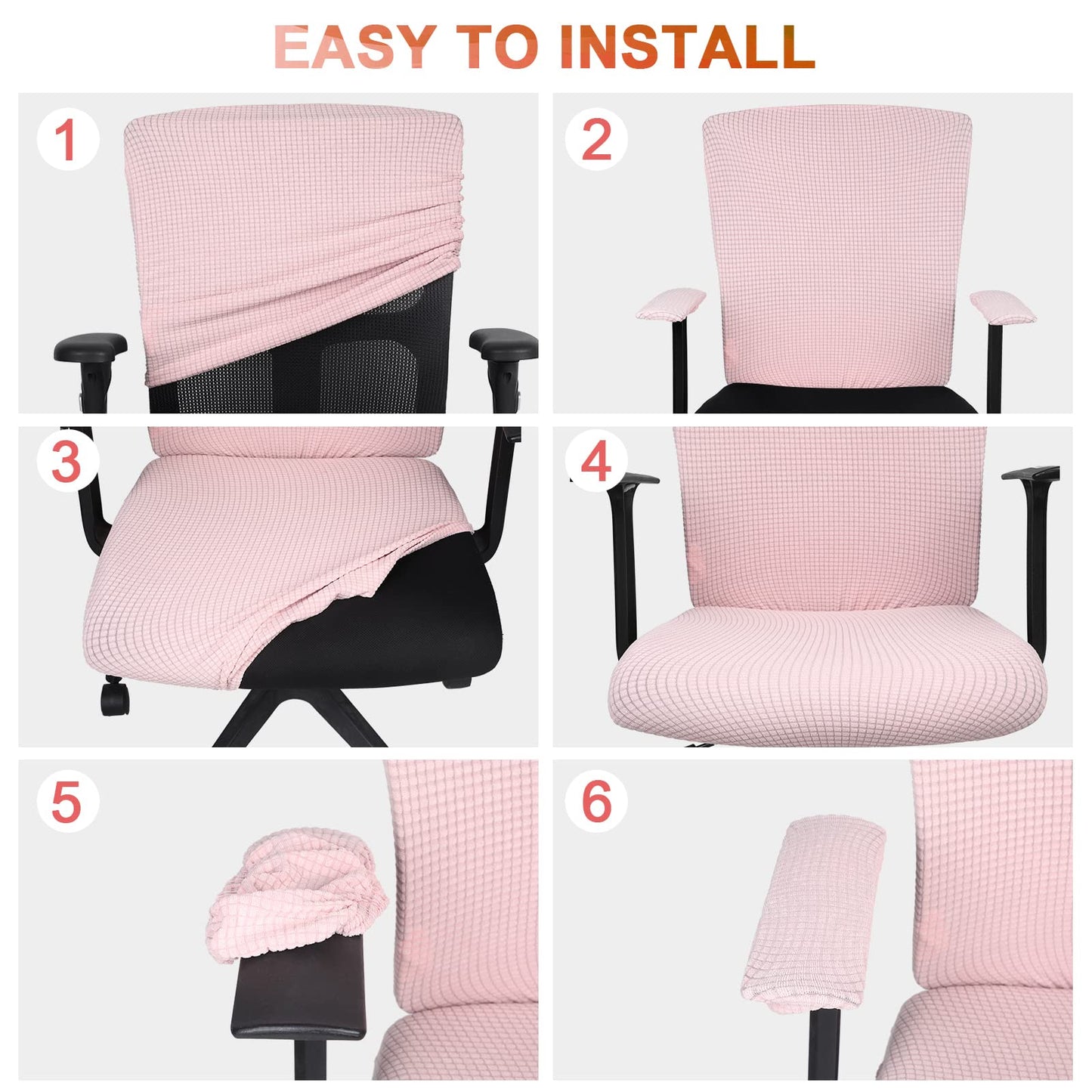 Tallew 4 Pcs Office Chair Covers Set Computer Universal Protective Stretchable Chair Seat Covers Desk Armrest Slipcovers Pads Office Cushion Backrest for Rotating (XL,Pale Pink)