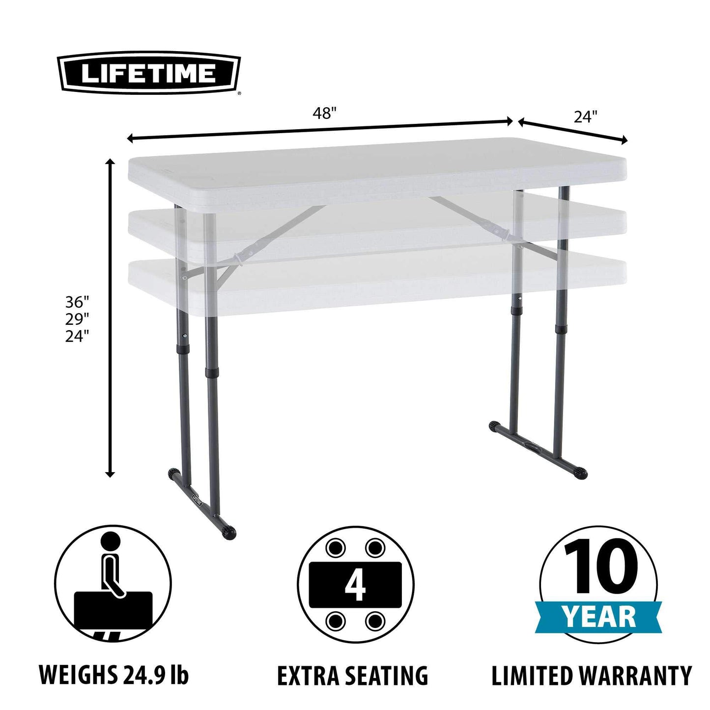 OEF Furnishings 5 Foot Heavy Duty Folding Table, 30" x 60", Light Grey & Lifetime 80160 Commercial Height Adjustable Folding Utility Table, 4 Feet, White Granite