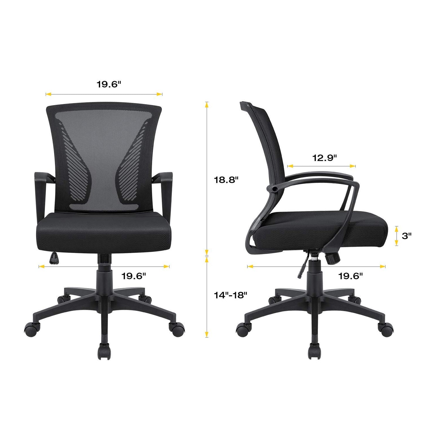 VICTONE Home Office Desk Chair Task Mid Back Mesh Office Chair Ergonomic Swivel Lumbar Support Desk Computer Chair (Black)