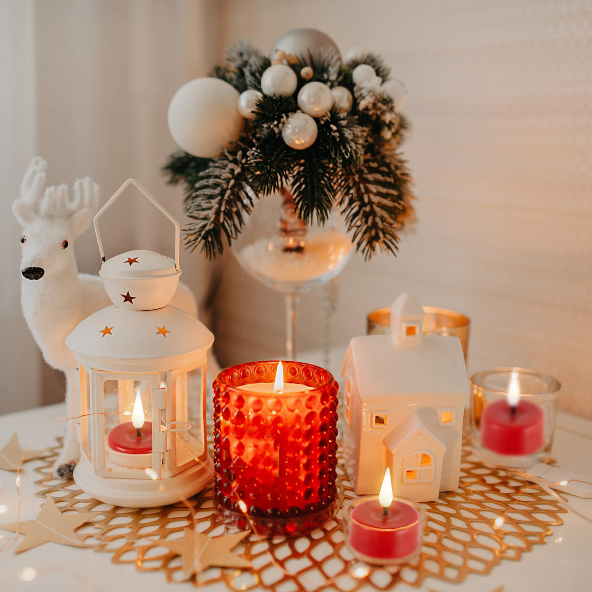 Eywamage Red Flameless Tealights with Remote Batteries, Flickering Real Wax LED Tea Votive Candles Proposal Decor Set of 10