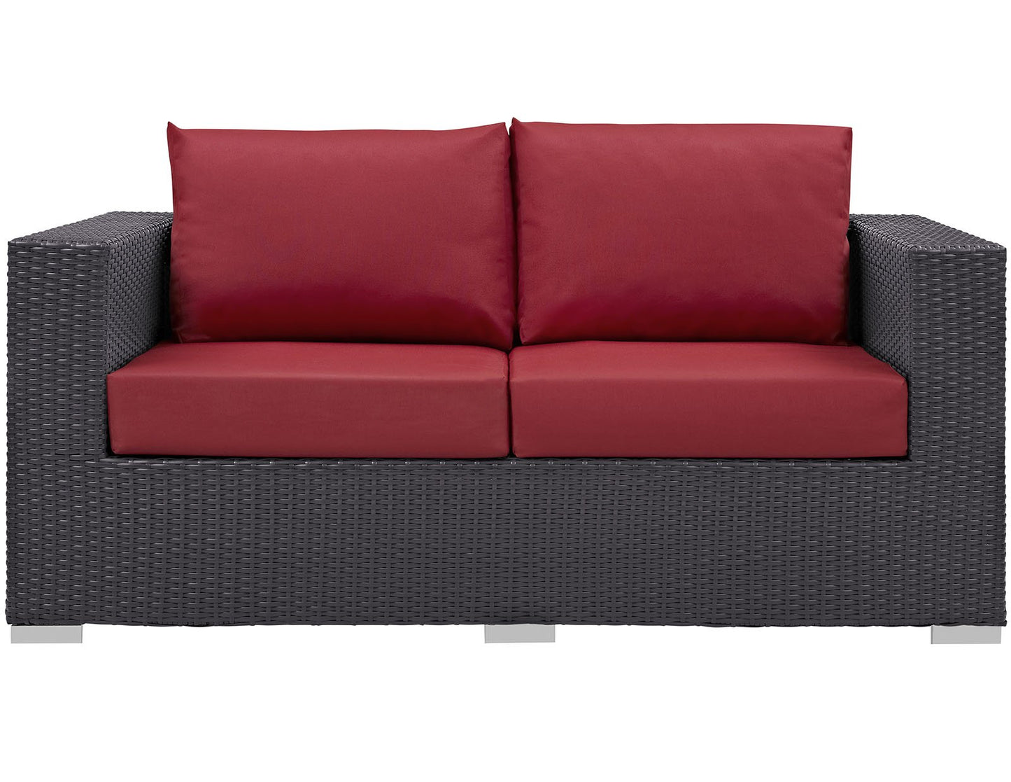 Modway Convene Wicker Rattan Outdoor Patio Loveseat with Cushions in Espresso Red