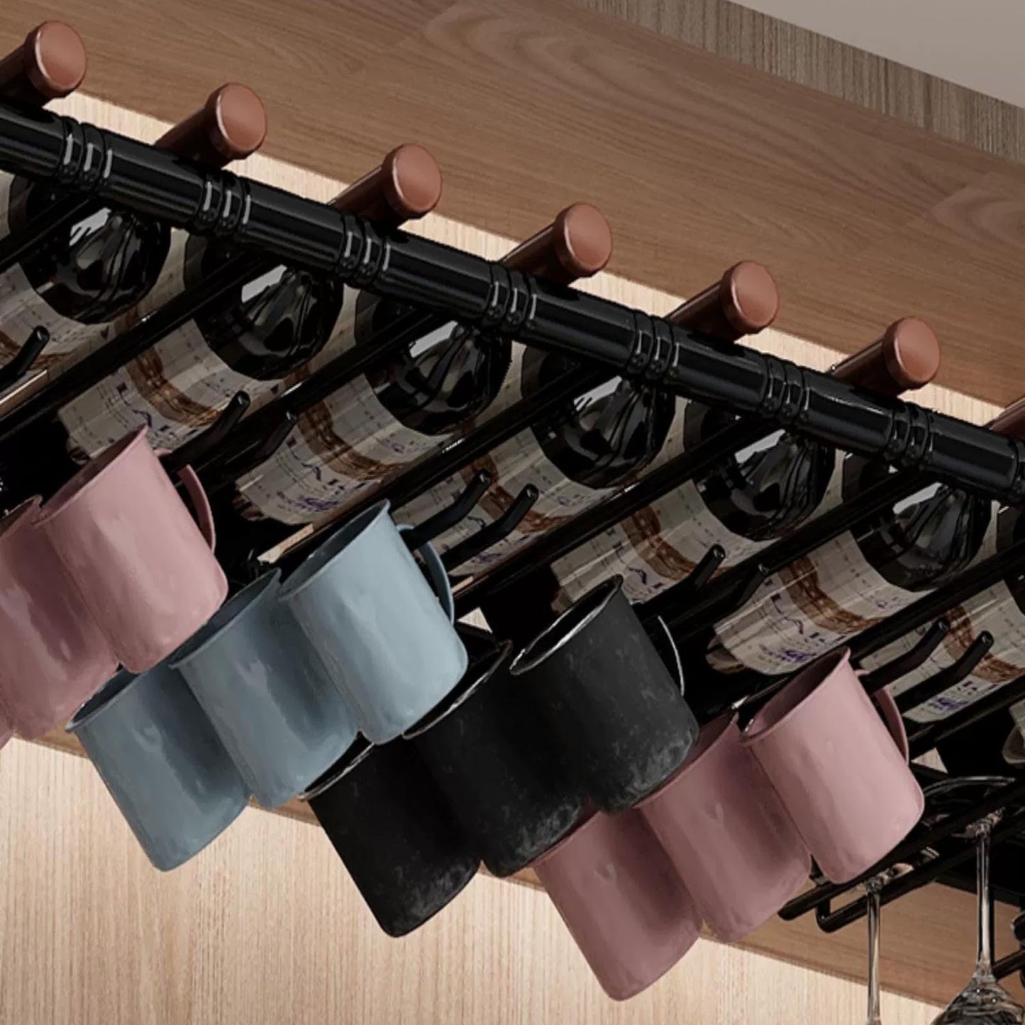 Bar Hanging cafe Wine Bottles Racks, Modern Stylish ceiling shelf Wine Racks for Home Display, Metal wall mounted Wine Bottle Glass Holder, Floating Storage Shelves Wine Cups Hanging rack(Black,60cm)