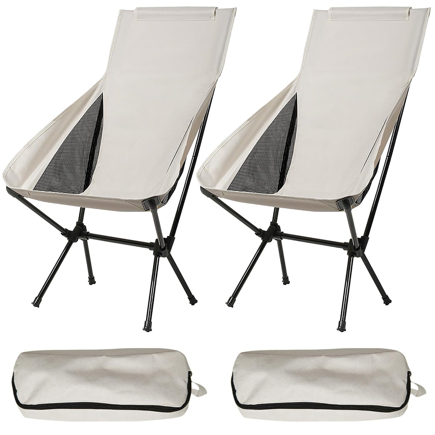 Wind Tour Portable Camping Chair Lightweight Foldable Outdoor Chair for Hiking Camp Backpacking Lawn Beach Fishing Picnic with Carry Bag (High-Back | White-2)