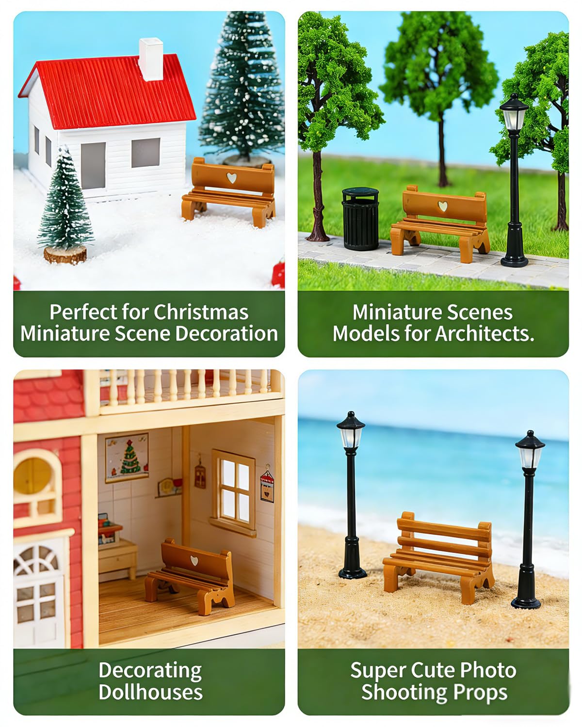 11Pcs 1:12 Scale Dollhouse Park Bench Furniture Set, Mini Park Scene Decor Ornaments for Adult Hobbyist & Micro Scene Collection (11Chairs)