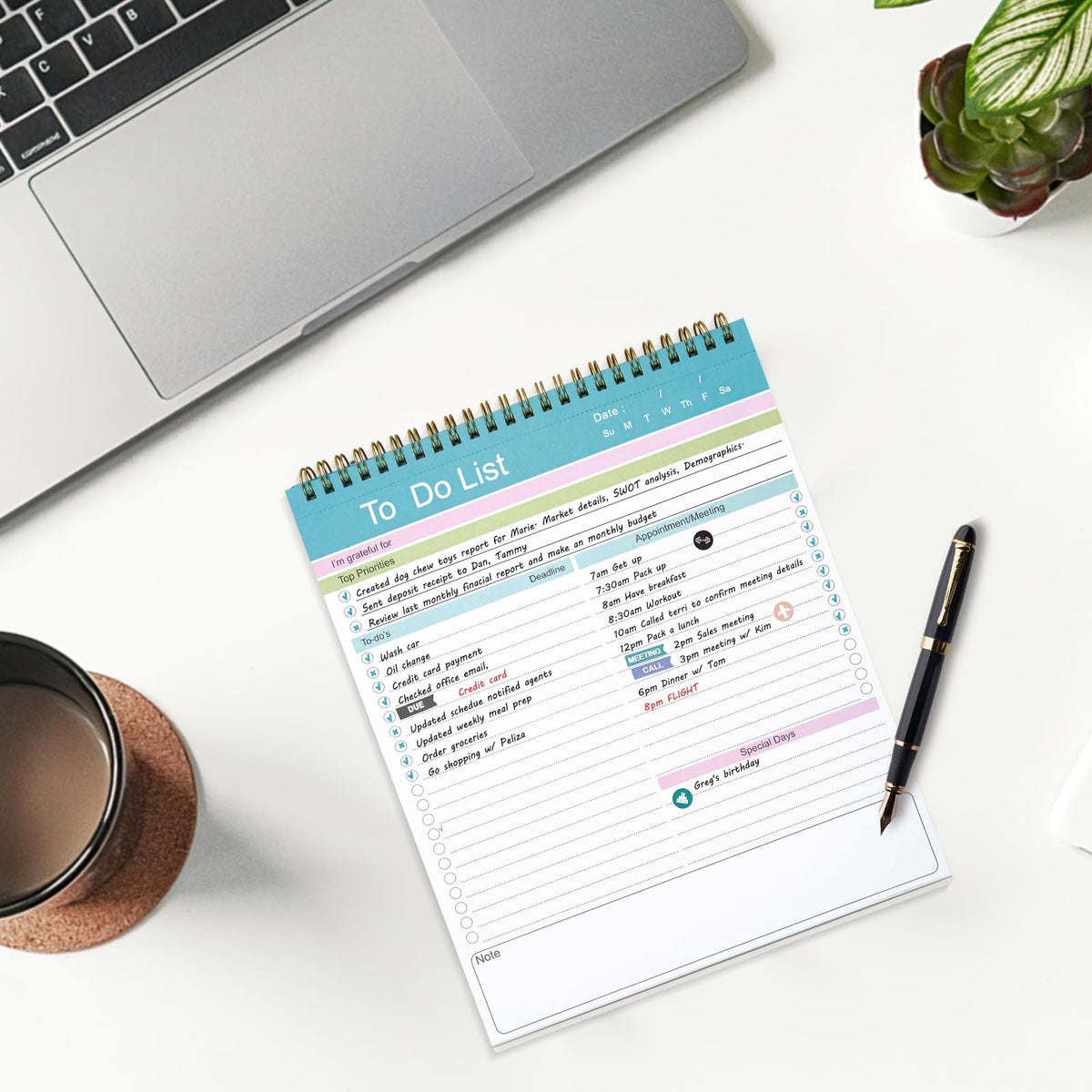 To Do List Notepad, Spiral Bound Undated Daily Planner, 52 Sheets 8.5" X 10.5" Tear Off Task Planning Pad with Checklist, For Work Office Home (Pack of 2)