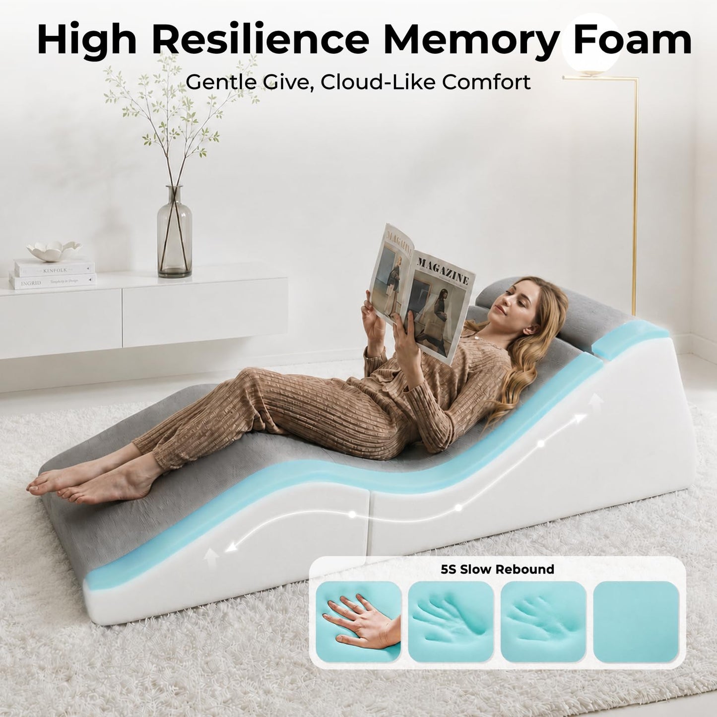 Yoga Chaise Lounge Chair Indoor for Adults, 3-in-1 Convertible Corduroy Boneless Sofa Bed, Zero Gravity Curved Design with Supportive Foam, No Assembly Required for Bedroom Living Room Reading