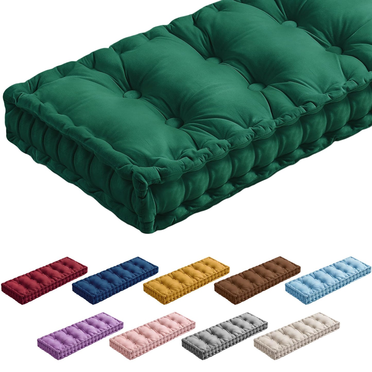 Threehoney Bench Cushions for Indoor Furniture 42x16 in Velvet Kitchen Dining Piano Window Seat Cushion, Tufted Patio Porch Swing Thicken Bench Pad Memory Foam for Christmas Home Decor(Dark Green)