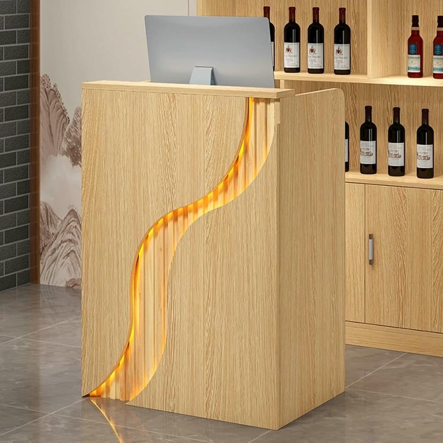 Reception Desk, Small Front Desk, Modern Retail Counter with Two Storage Drawers, Salon Counter Table Reception Counter for Store, Hotel, Supermarket
