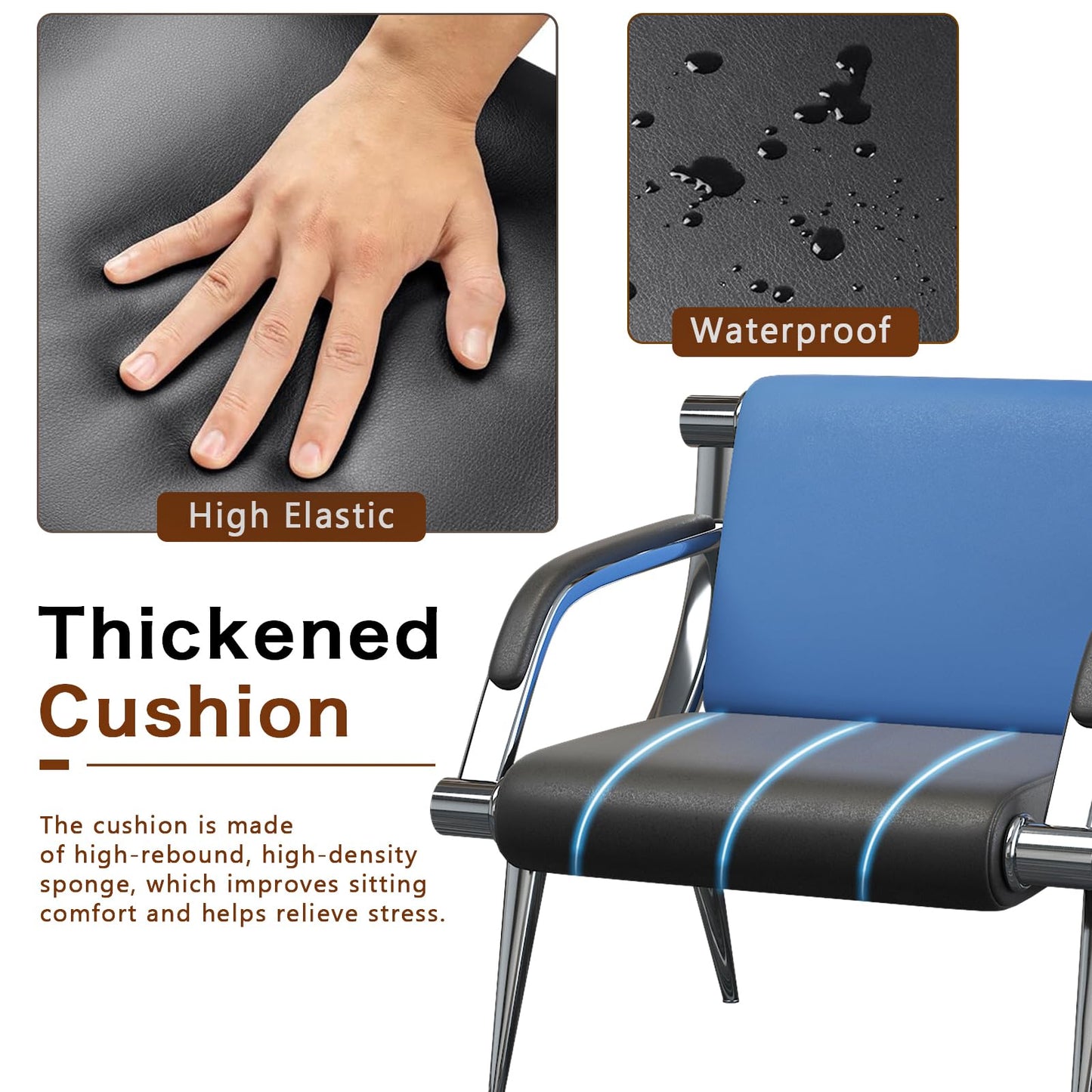 wonline Waiting Room Chair with Armrest PU Leather Office Furniture, Office Guest Seating Lobby Conference Reception Chairs for Airport Clinic Hospital Bank Salon Barber(Blue&Black)