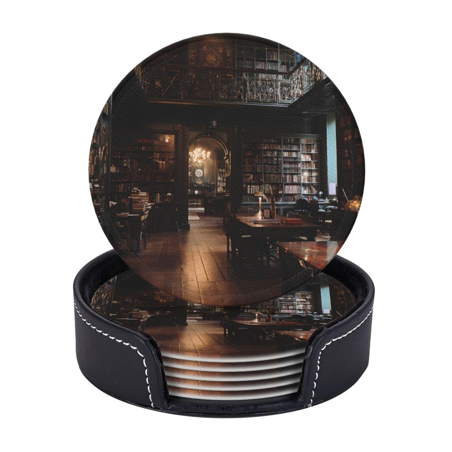 6 Pcs Tidy Library Round Coasters Set Durable Versatile with A Portable Storage Box for Home Décor