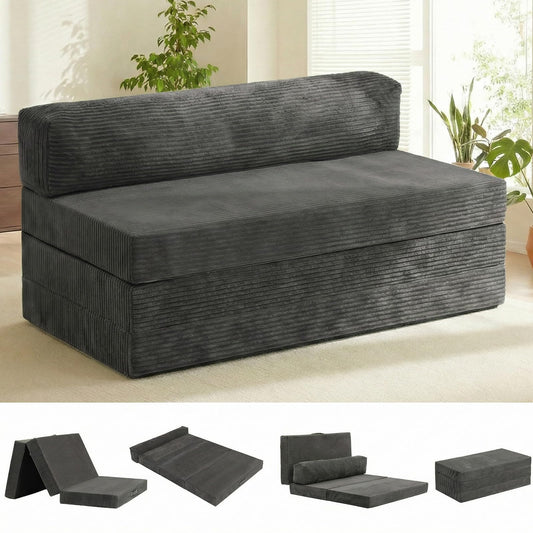 NLDD 5-in-1 Convertible Sofa Bed, Boneless Loveseat, Tri-fold Futon Sofa Bed with Removable Cushions & Washable Cover, Pull Out Couch with Handle, for Small Spaces, Queen Size, Grey