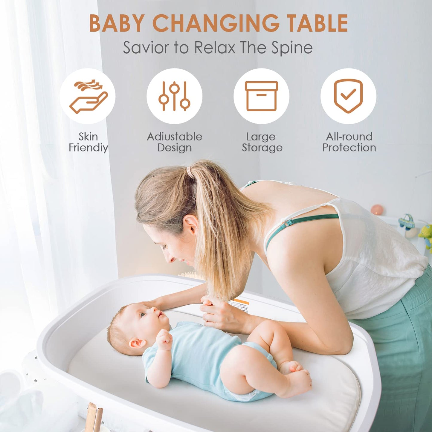 M GROTE Baby Changing Table Diaper Changing Tables, Height Ajustable Nursery Changing and Dressing Table Station with Changing Pad Storage Rack Pockets for Newborns Babies and Infants, White