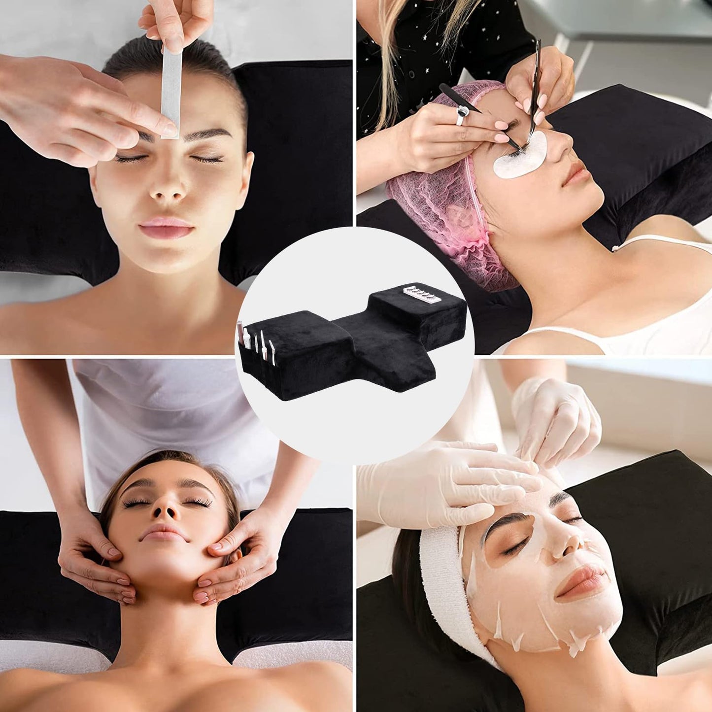 Mobaigift Beauty Salon Curved Memory Foam Bed Pillow, Lash Pillow for Eyelash Extensions Ergonomic Neck Pillow with Neck Back Head Support(Black)