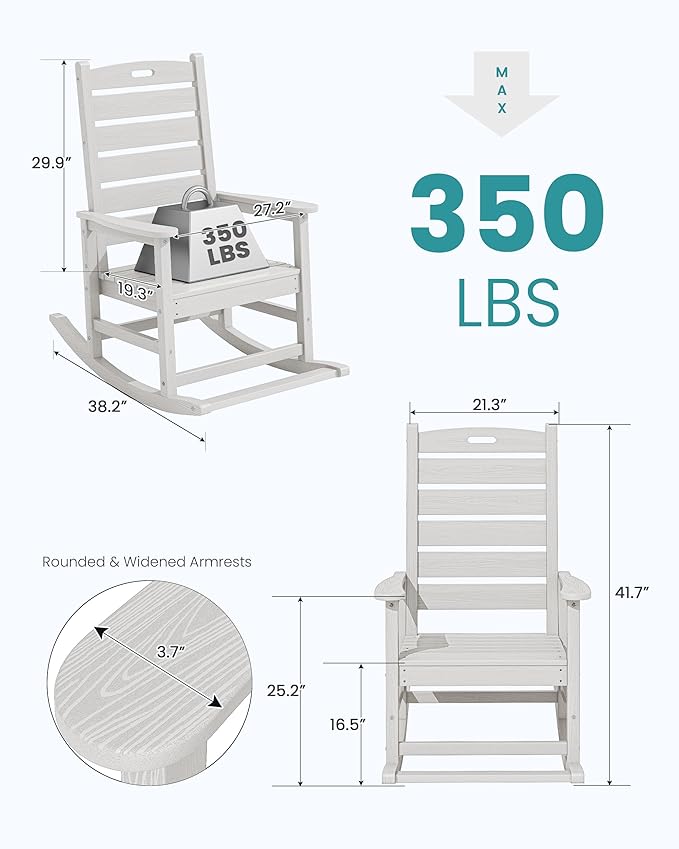 SERWALL Outdoor Rocking Chair Set of 2, Oversized Rocking Chair