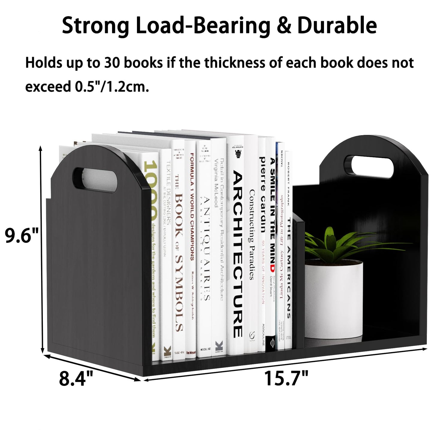 100% Solid Wood Adjustable Desktop Bookshelf, Retro Tabletop Book Shelf File Holder, Vertical Bookshelf Divider Desk Shelf for Home School Office Organization, Perfect for Books Magazine (Black)