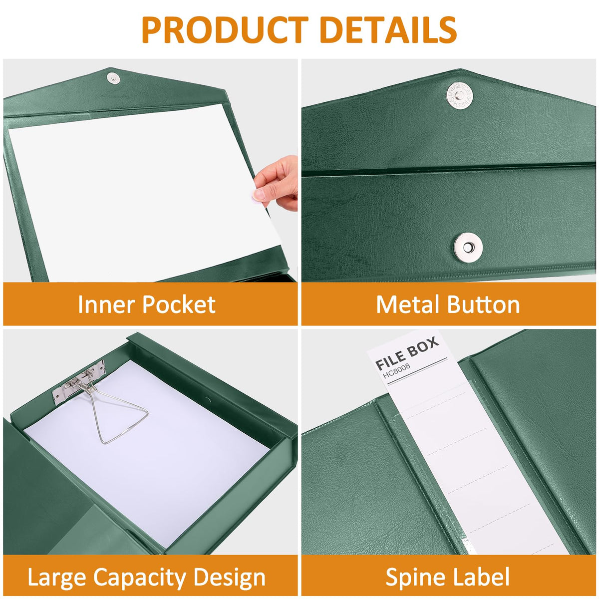 HUA JIE A4 Storage File Boxes Plastic Archives Cases with Clip, PVC File Folder Organizer Document Storage Filing Box for Office,32.5×6.5×24 cm, Green(Pack of 6)