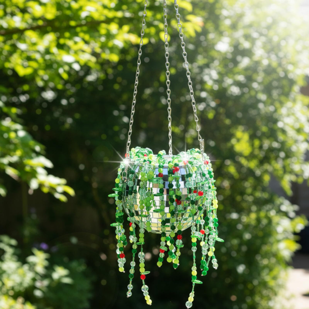 Potchen 1260 Pcs DIY Beaded and Planter Set, Glass Beaded Plant Making Kit with Hanging Rope Green Nature Series Colorful Crystal Leaf Jewelry Beads for Planer Crafts (Disco)