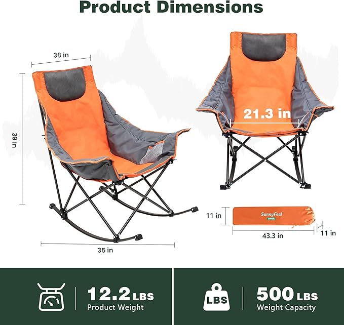 SUNNYFEEL Oversized Rocking Camping Chair, Fully Padded Patio Chair