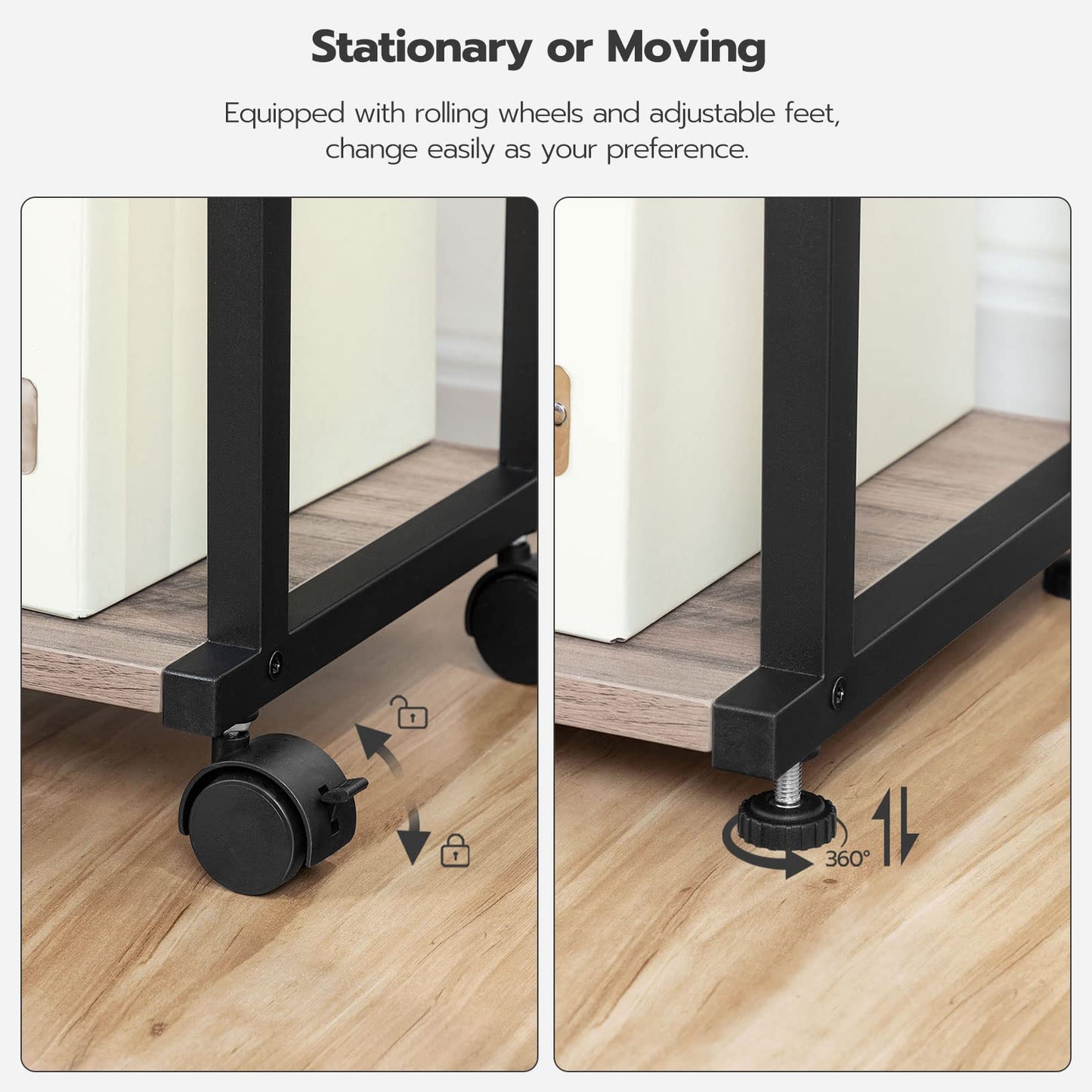 HOOBRO Mobile Printer Stand, 3-Tier Printer Cart Under Desk with Storage, Industrial Adjustable Rolling Cart, Sturdy Little Table on Wheels for Home Office BG28PS01N1