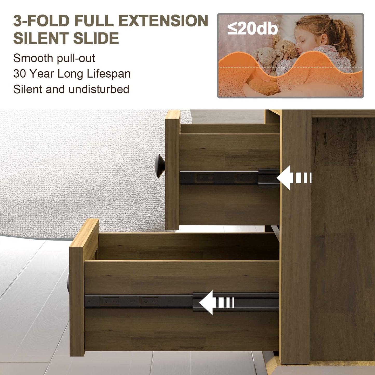 REDAYFUR End Table with Fast USB C Charging Station, Sofa Side Table with 2 Drawers, Large Storage Rustic Wood Square Storage Cabinet for Living Room,Bedroom,Office, Light Brown