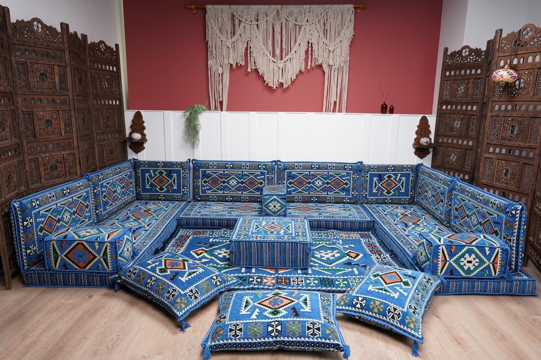 arabicsofa U Shaped Arabic Floor Seating – Handmade Majlis Set– Bohemian Style Sofa