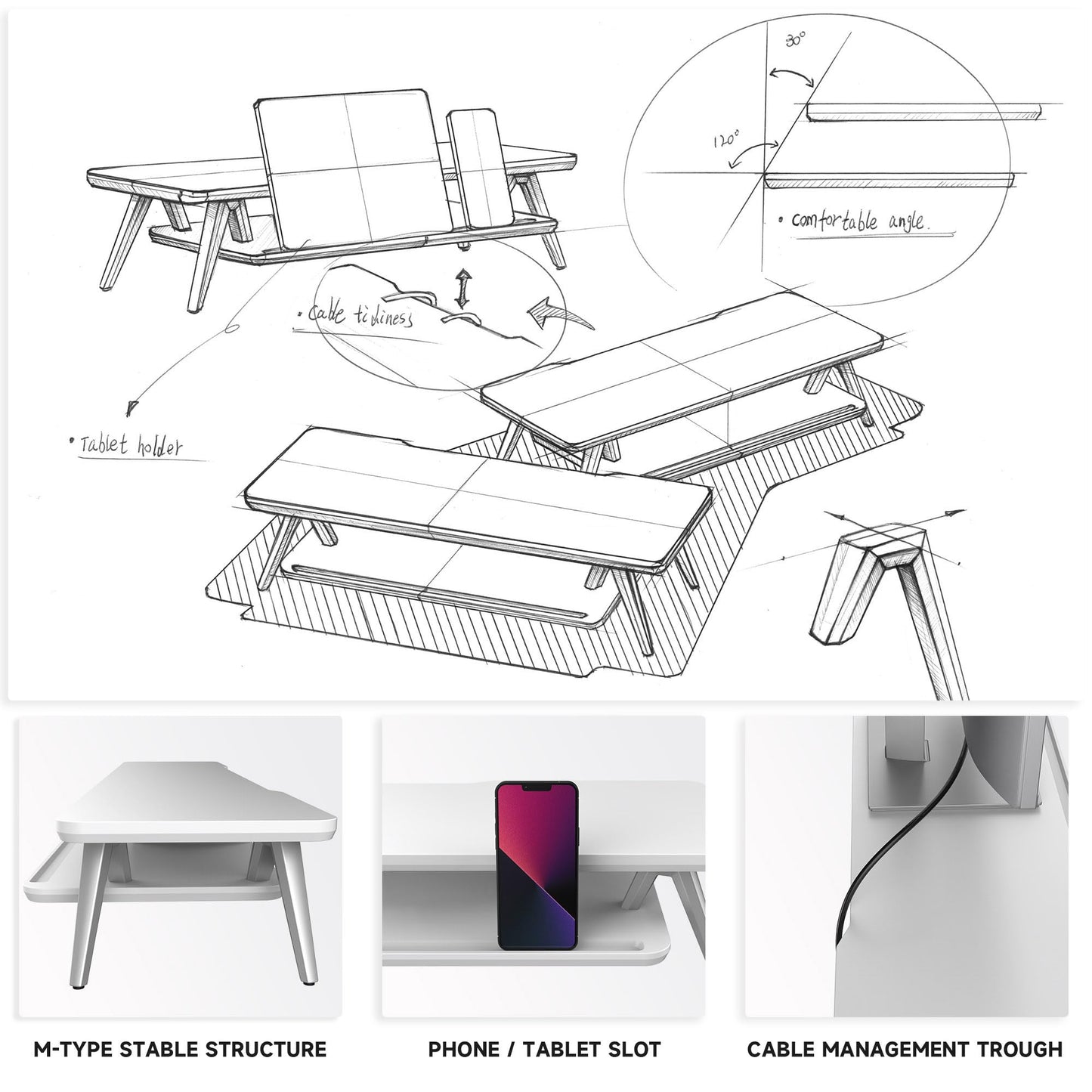 Fenge Monitor Stand, Monitor Stands Riser for Desk, 23.6 Inch Wood Desk Shelf with Storage Organizer and Cable Management for Office Desk Accessories