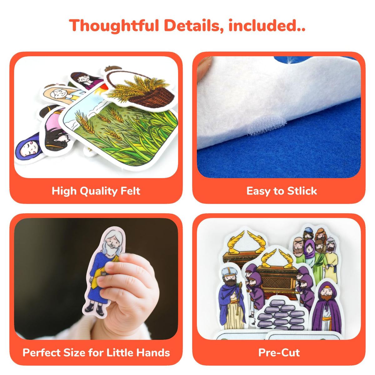 CHEFAN 4 Pack Felt Board Bible Stories Set, Flannel Board Stories, Nativity Flannel Graph Bible Toy for Kids, Include Ruth and Naomi, Crossing The Jordan River, Moses is Born, Jacob Wrestles with God