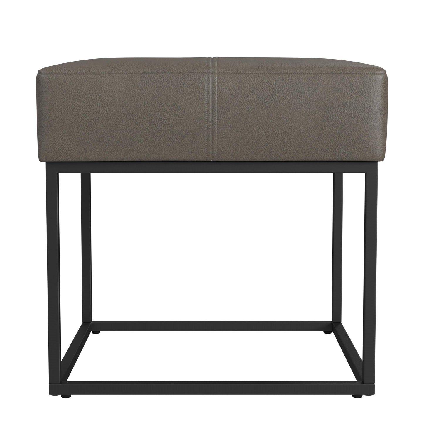 Homepop Decorative Small Square Black Metal Ottoman | Ottoman Stool for Living Room & Bedroom | Decorative Home Furniture (Pewter Gray Faux Leather)