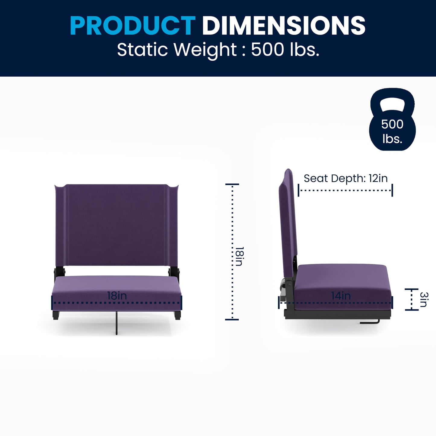 Flash Furniture Grandstand Portable Stadium Seat for Bleachers or Benches, Folding Padded Stadium Chair with Carrying Handle, 500 lb. Weight Capacity, Dark Purple