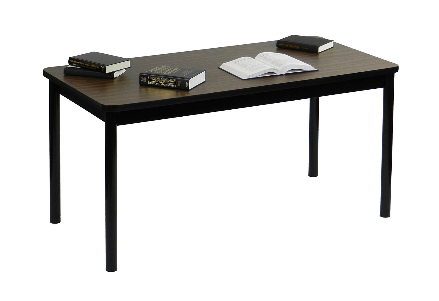 Correll LR3048-01 Office and Library 29" High, 1 1/4" Thick High-Pressure Laminate Top, 2" Round Steel Legs, 30" x 48", Walnut Top with Black Frame