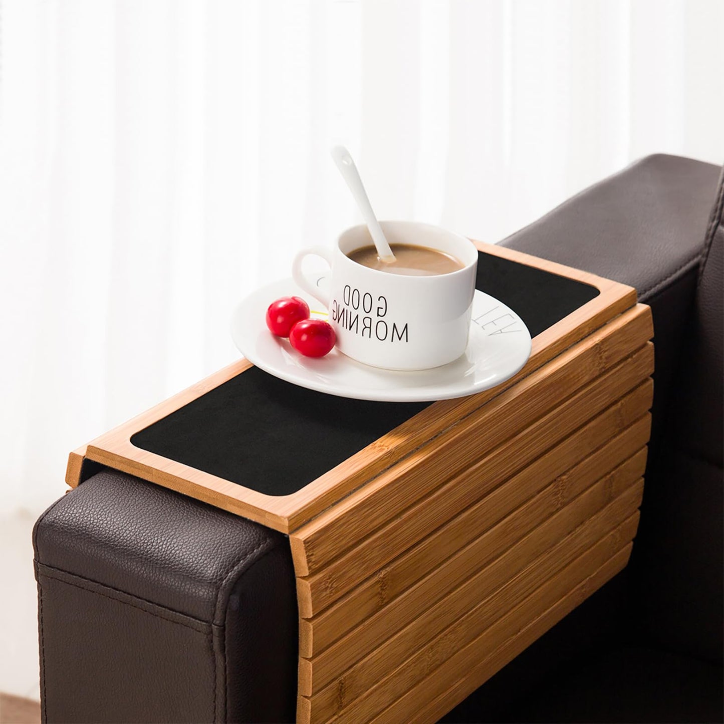GEHE Couch Arm Tray Table, Flexible/Foldable Sofa Armrest Tray, Couch Armrest Table Cup Holder Great for Drinks Snacks Remote Control, Portable Side Table and Anti-Slip Bottom