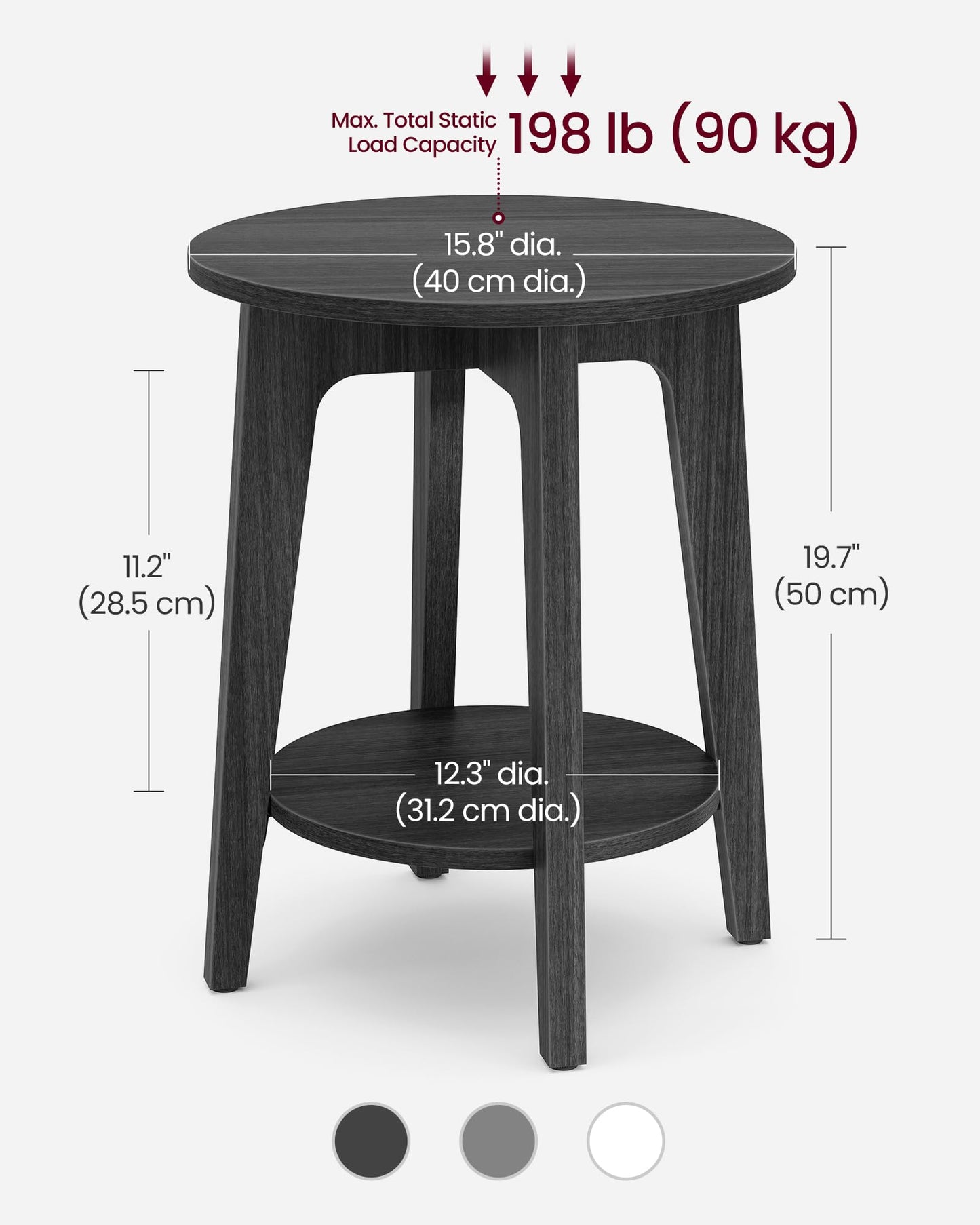 VASAGLE MAEZO Collection - Side Table, 2-Tier Small Round End Table, Nightstand with Tapered Legs, Curved Transitions, for Small Spaces, Living Room, Bedroom, Charcoal Gray ULET283T22