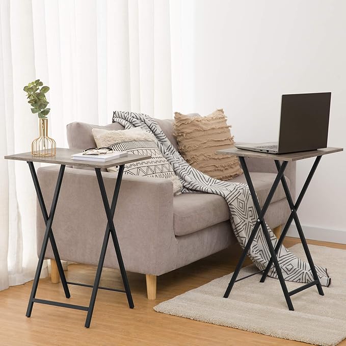 HOOBRO Folding TV Tray Tables, Industrial Snack Tables