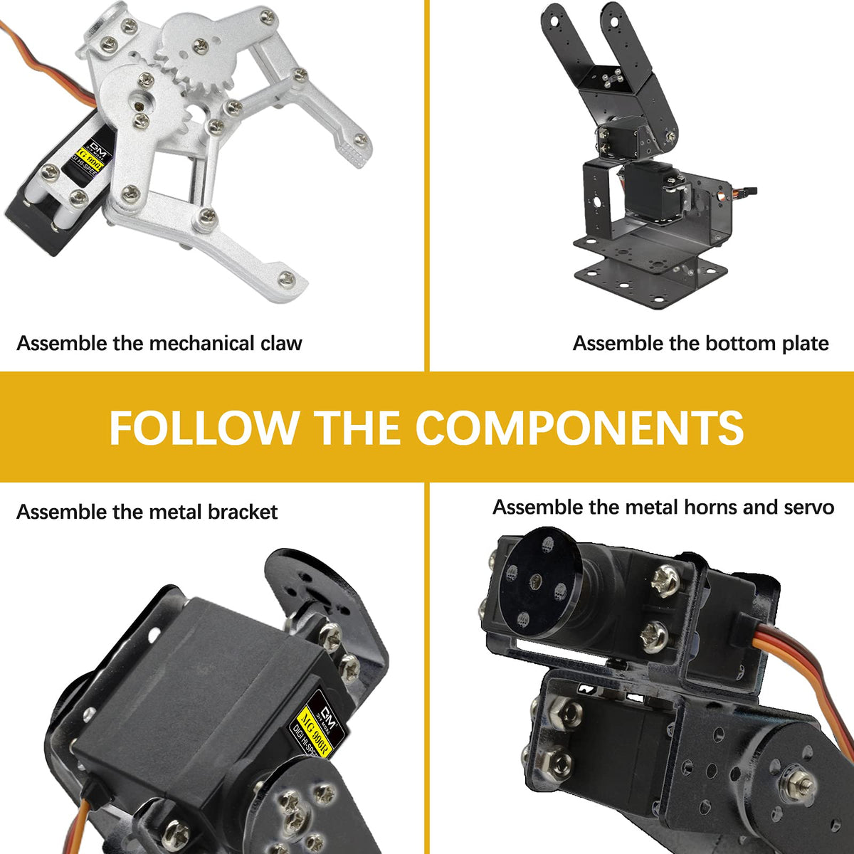 diymore Robotic Arm Kit ROT3U 6DOF Aluminium Mechanical Robotic Clamp Claw Kits for Boys & Girls to Learn Programming/Science/Techology, with MG996R Metal Gear Servo Motor,Ideal