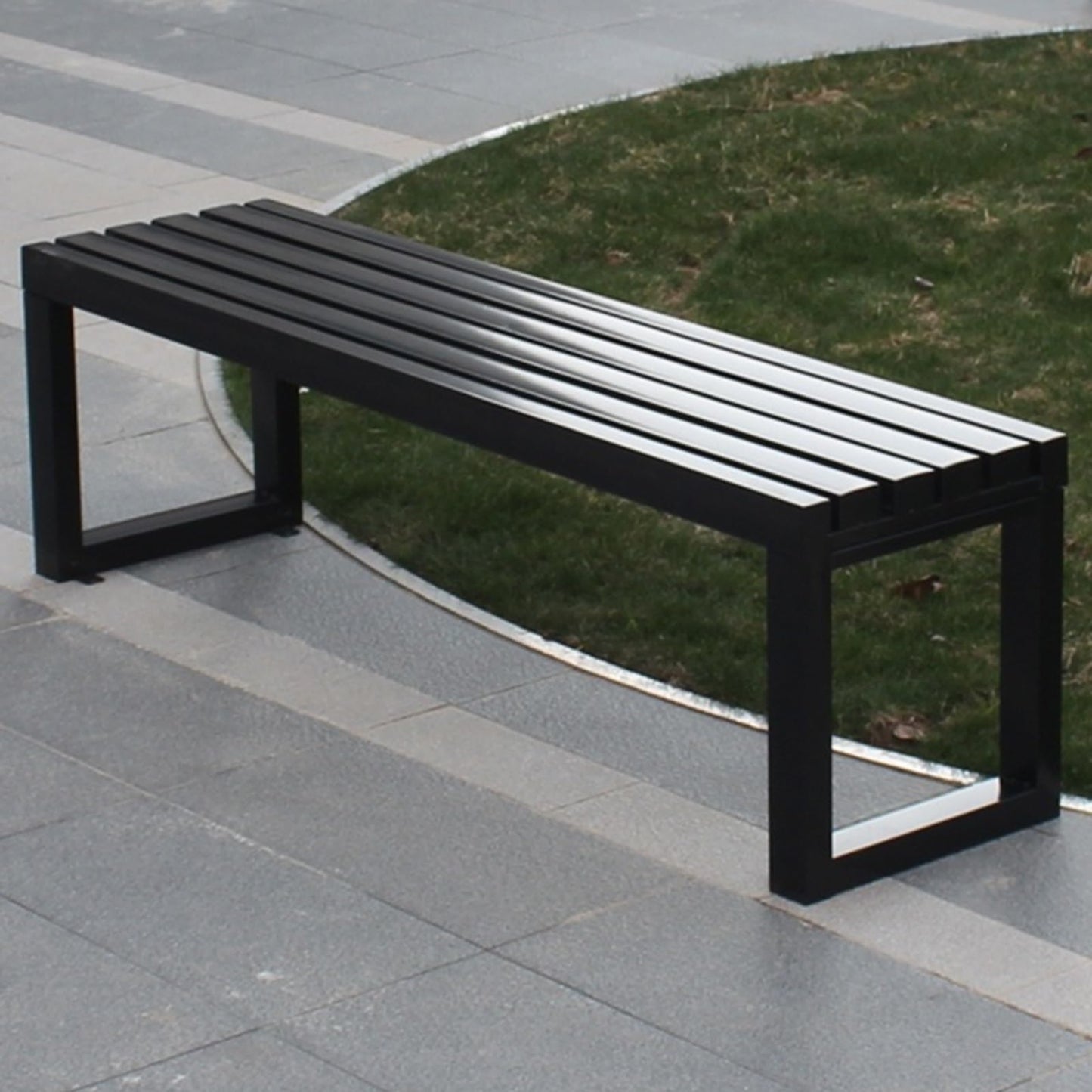 Modern Weatherproof Metal Outdoor Bench - 2-Person Backless Patio Seating for Garden, Porch, Balcony, Park, Lawn - Stylish Black 120cm (47.24in) Design,Black,120cm(47.24in)