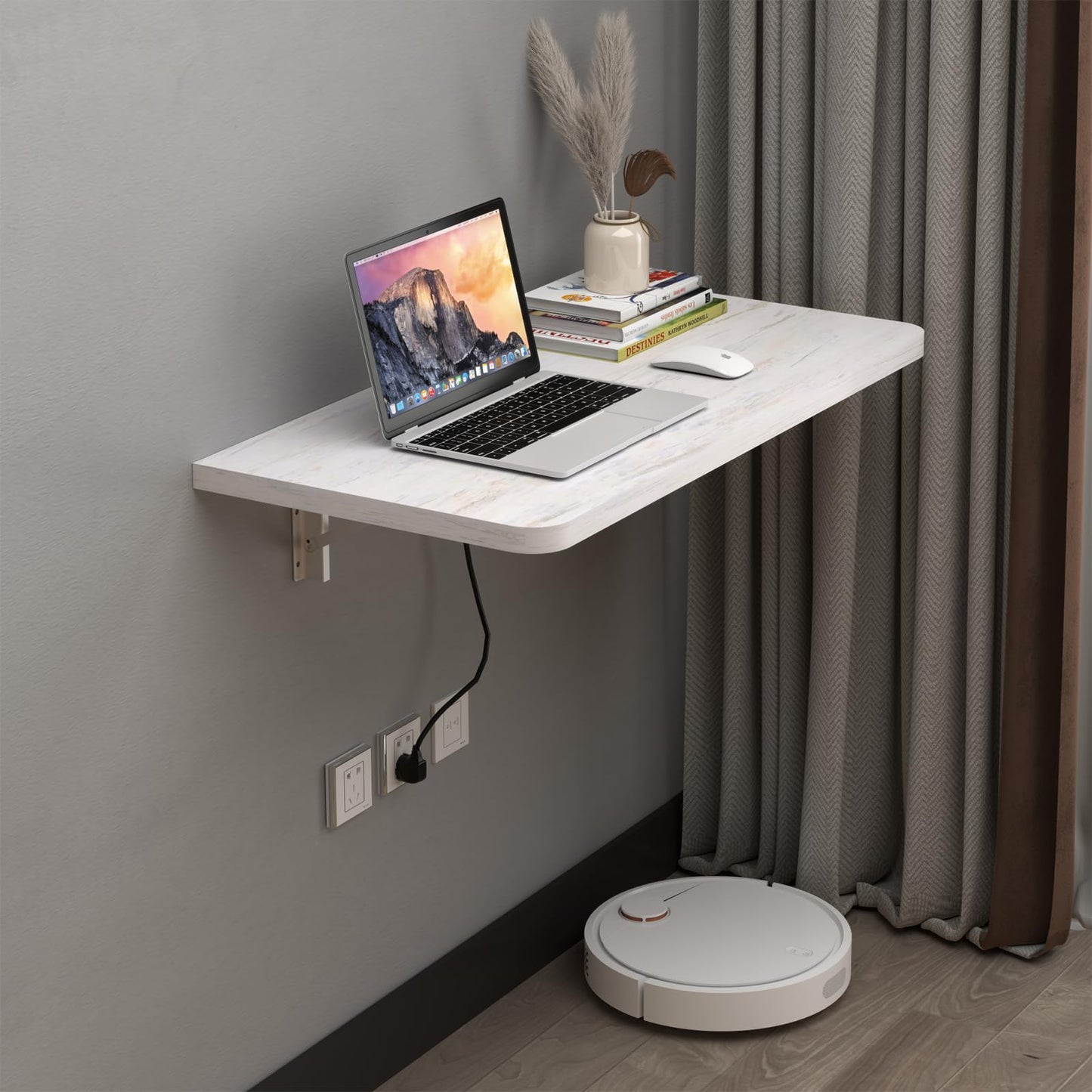 Pmnianhua Wall Mounted Desk,31'' Wall Mounted Drop Leaf Table,Drop Down Table,Folding Table,Fold Down Wall Desk,Floating Desk for Wall Laundry Room Bar Home Office Small Space(White)