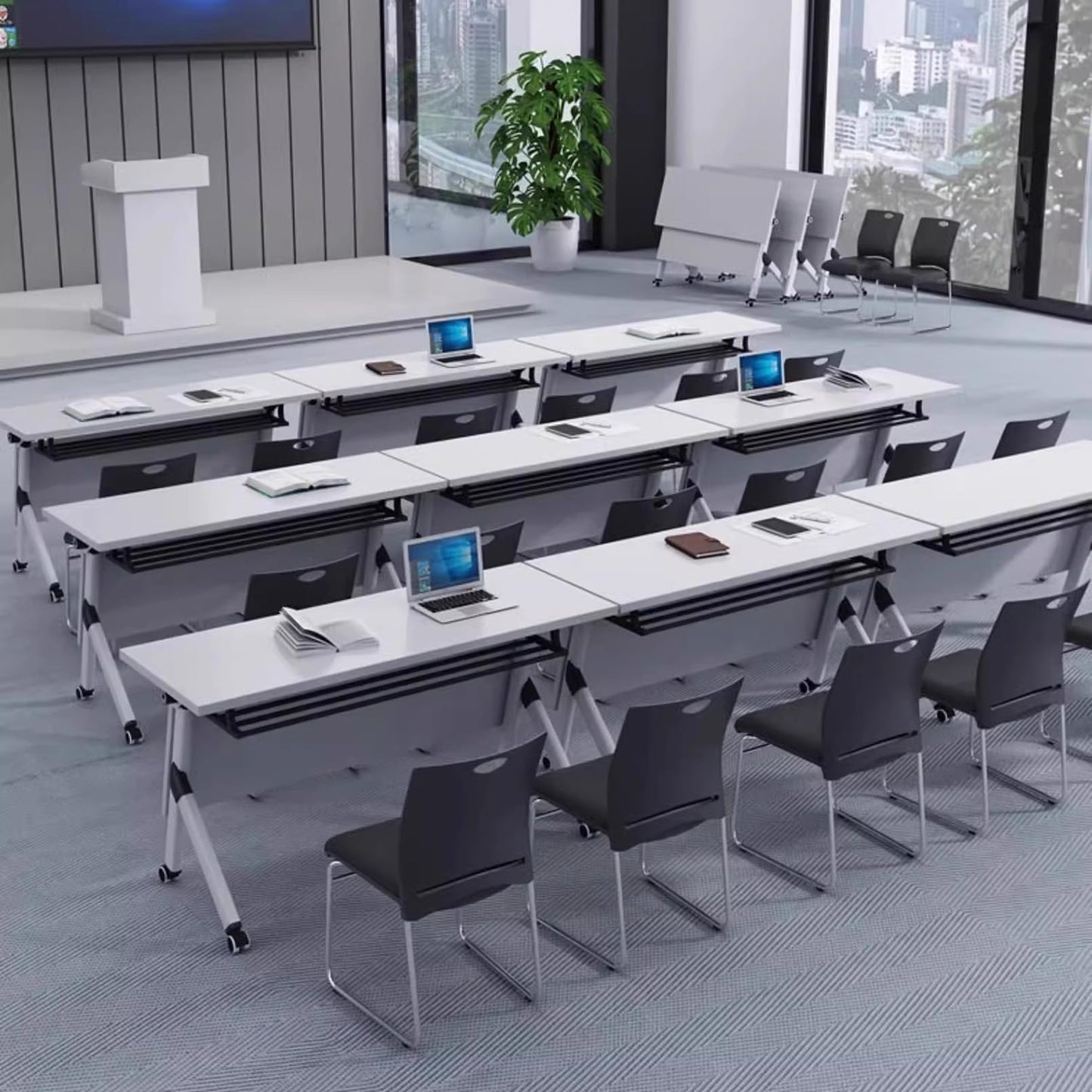 Commercial Furniture Indoor Outdoor Folding Training Table, Rectangular Folding Training and Event Table, Business Furniture for Office, School, Training Rooms