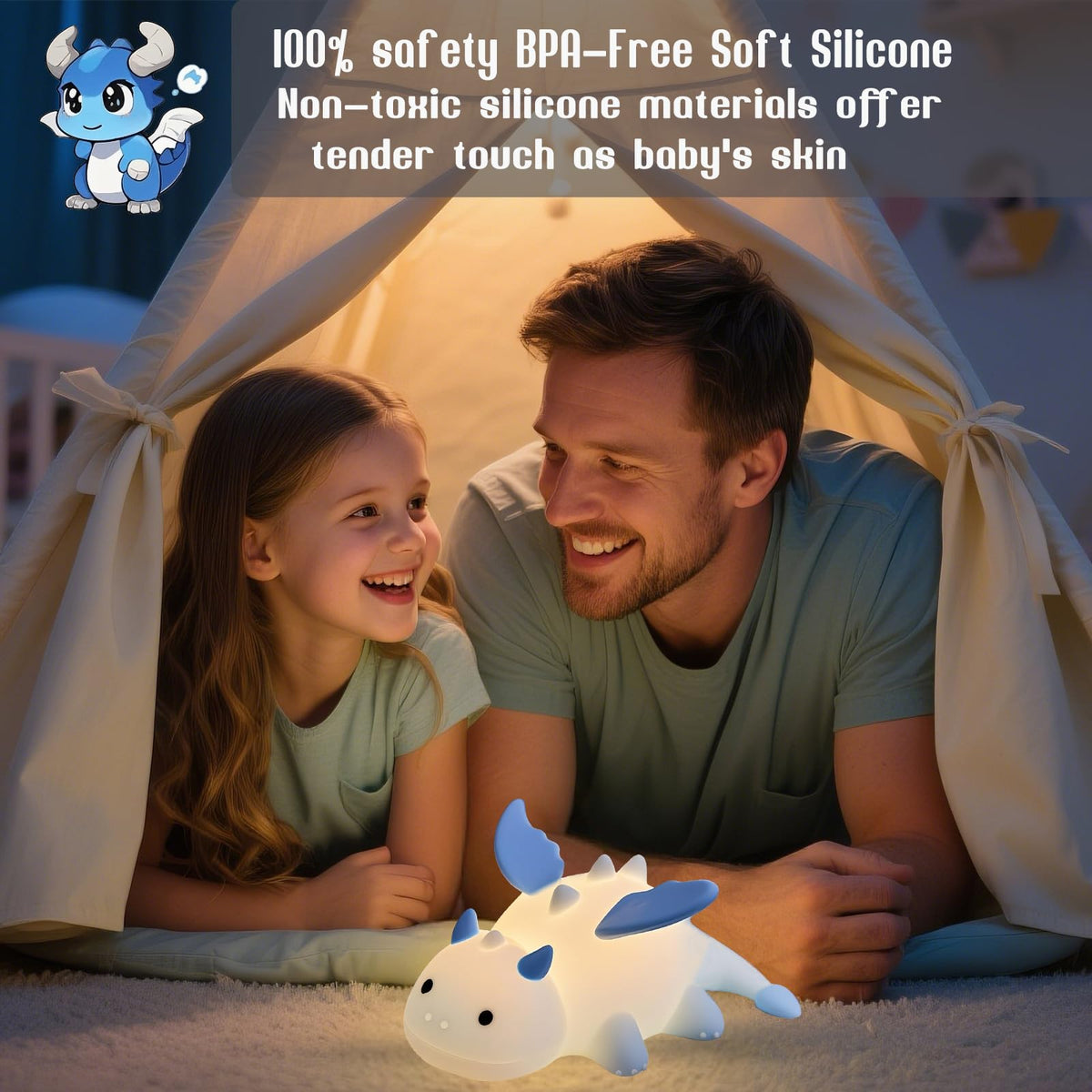 POSSHE Dragon Night Light, Cute Baby Dragon Gifts, Soft Silicone Lamp with 3 Level Warm Light and RGB Changing, Breastfeeding Nursery Portable Kawaii Bedside Lamp for Baby, Toddler, Boys and Girls