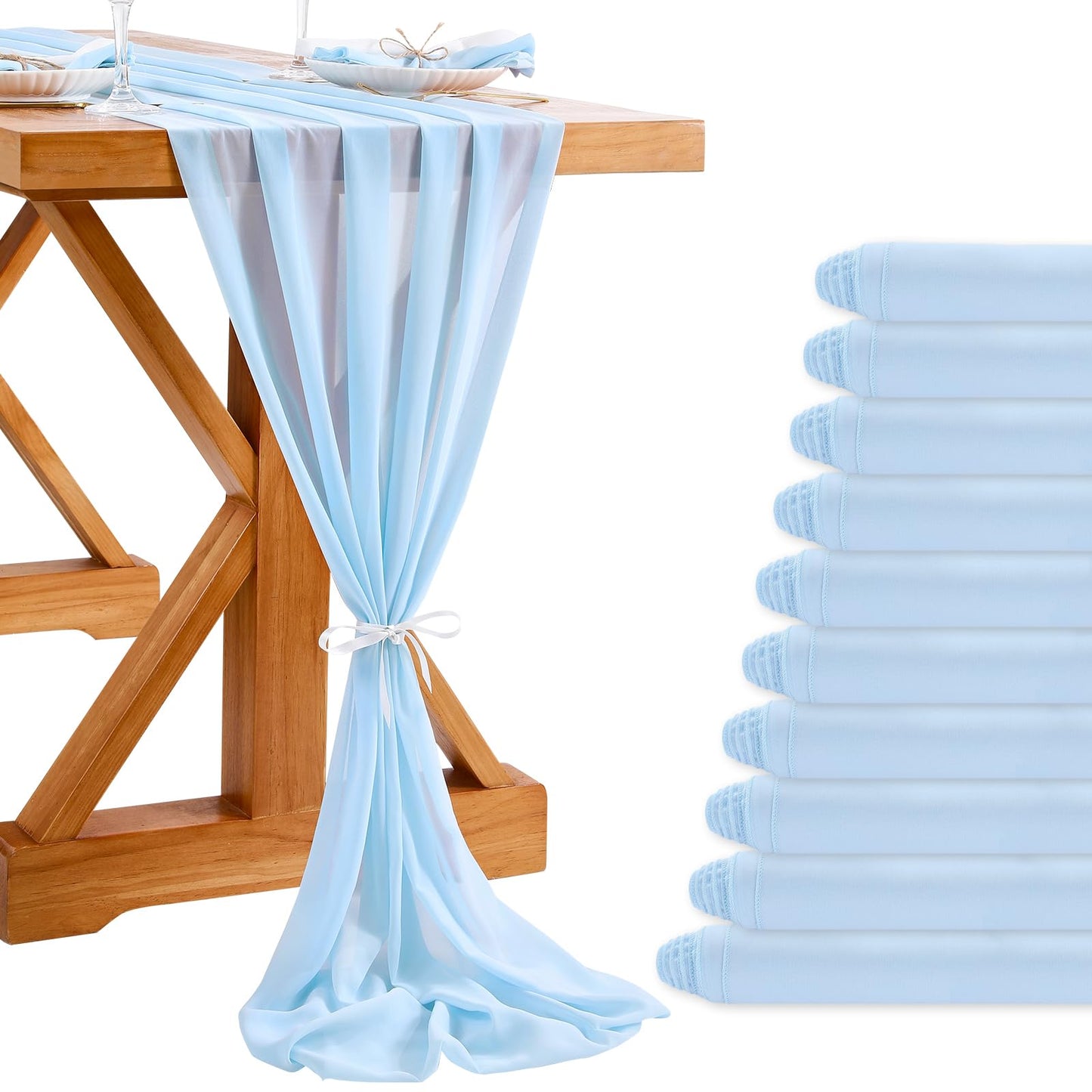Chiffon Table Runner 10 Pieces 27x120 Inches Blue Soft Sheer Table Runners for Elegant Party Buffet Table Decoration