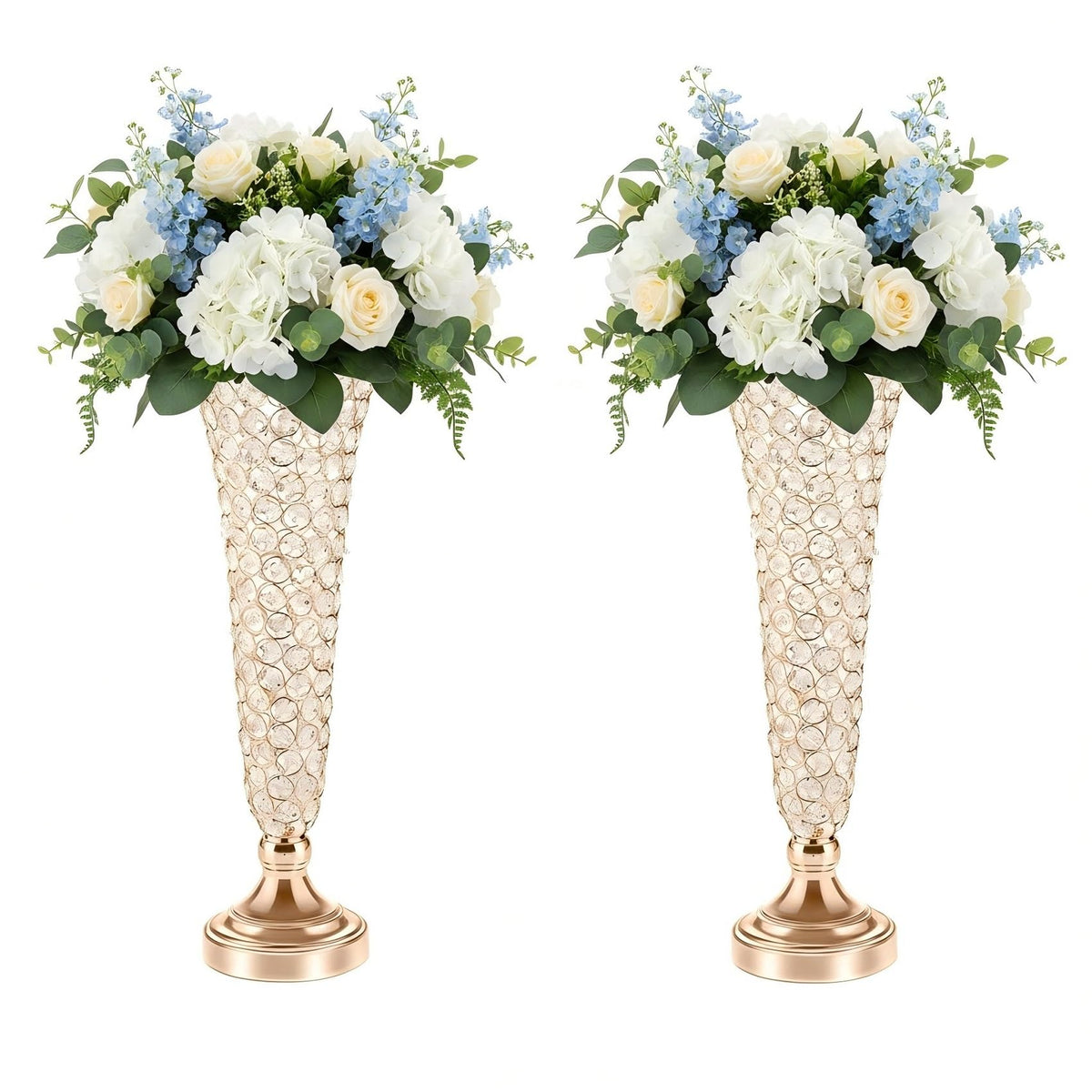20in Vases for Flowers - Crystal Trumpet Floral Vase, 2Pcs Crystal Vases for Table Centerpieces, Flower Stand for Wedding Party Anniversary Birthday Home Decoration