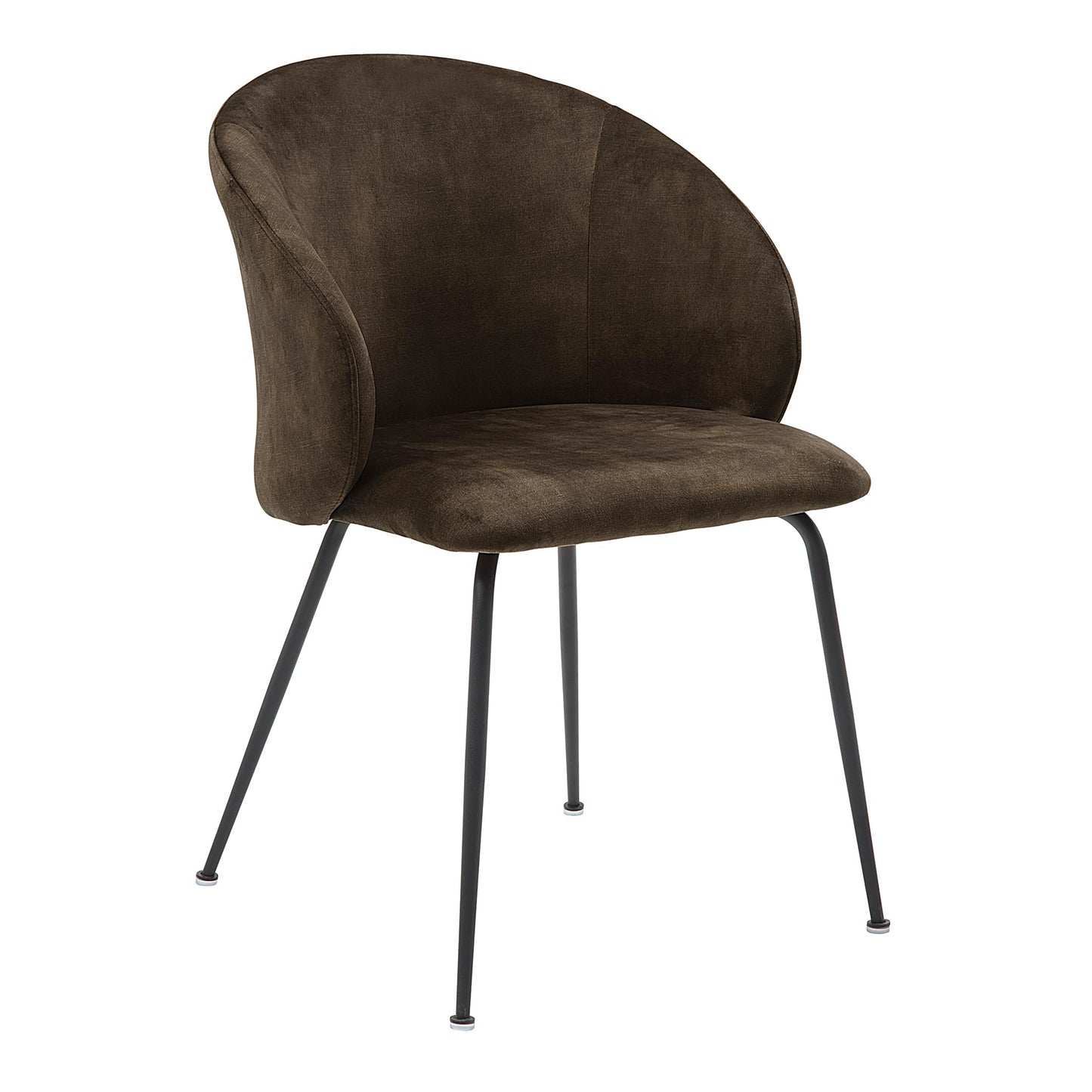 Lexicon Dining Chairs Set of 2, Modern Kitchen & Dining Room Chairs, Velvet Upholstered Cushion Seat, Round Back, Armless, Sturdy Black Metal Legs, Easy Assemble, Brown