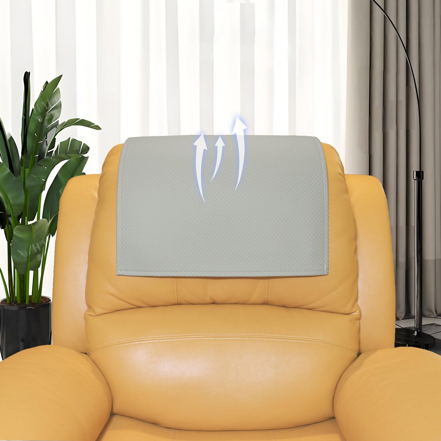AmazeCov Non Slip Headrest Cover for Recliner Chair, Breathable Perforated PU Leather Lazy Boy Recliner Headrest Cover, Furniture Headrest Protector for Office Chair Theater Seat and Sofa,Light Gray