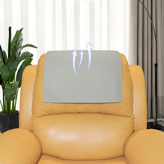 AmazeCov Non Slip Headrest Cover for Recliner Chair, Breathable Perforated PU Leather Lazy Boy Recliner Headrest Cover, Furniture Headrest Protector for Office Chair Theater Seat and Sofa,Light Gray