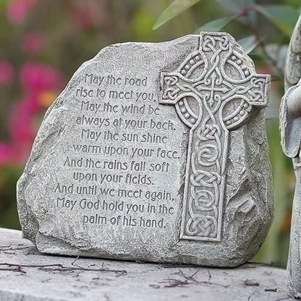 Joseph’s Studio by Roman 8" Celtic Cross Garden Plaque, Irish Inspired Religious Outdoor Wall Décor, Resin Stone Finish