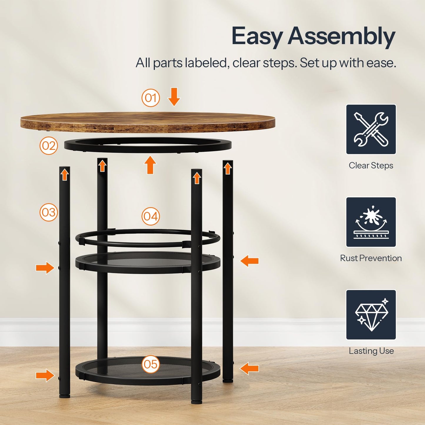 HOOBRO Dining Table, Round Dining Table for 2, 31.5" Kitchen Table for Small Spaces, Farmhouse Small Dining Room Table, 2-Tier Storage, Easy to Assemble, for Living Room, Rustic Brown BF19CZ01