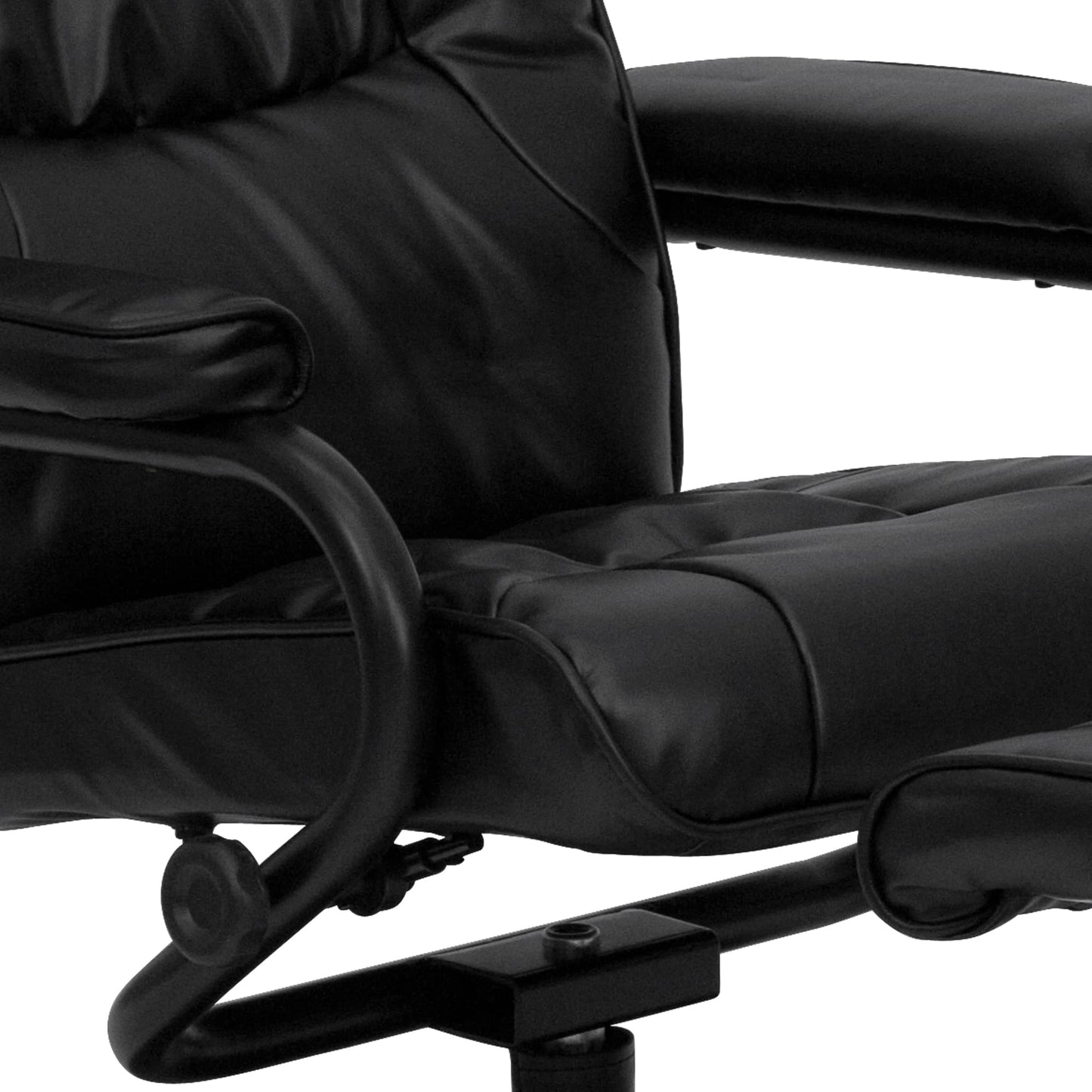 Offex Contemporary Black Leather Recliner and Ottoman with Leather Wrapped Base